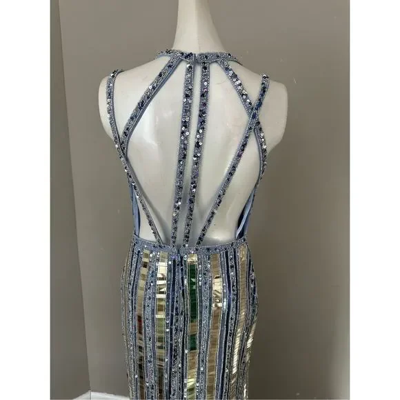 MAC DUGGAL HALTER NECK EMBELLISHED DETAILED BACK GOWN - Picture 9 of 11